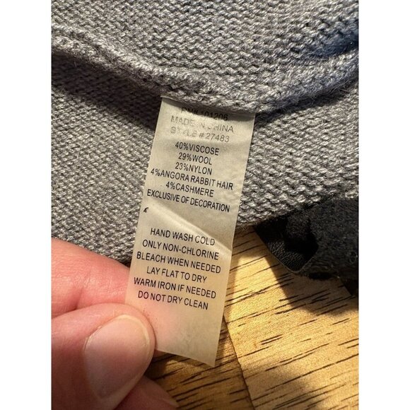 SOFT SURROUNDINGS Cashmere Blend Shawl Cardigan Duster Grey Leather Fringe Large - Picture 8 of 8